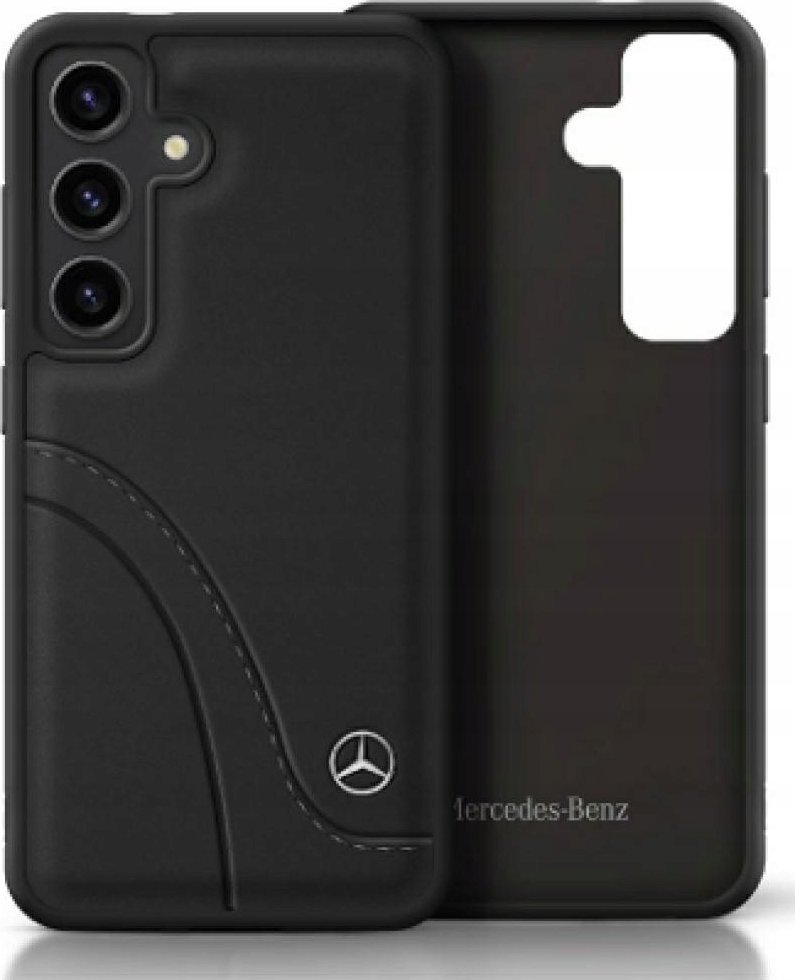 Mercedes Leather Curved Stitches Case for Samsung Galaxy S25 Black