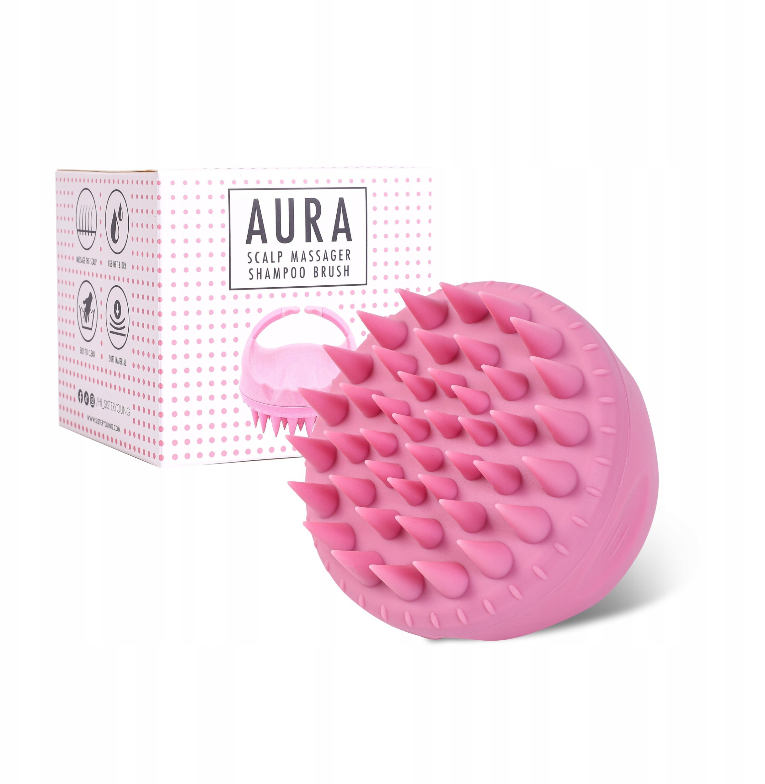 SISTER YOUNG_Aura Scalp Massager Shampoo Brush szczotka do masażu i mycia głowy Pink