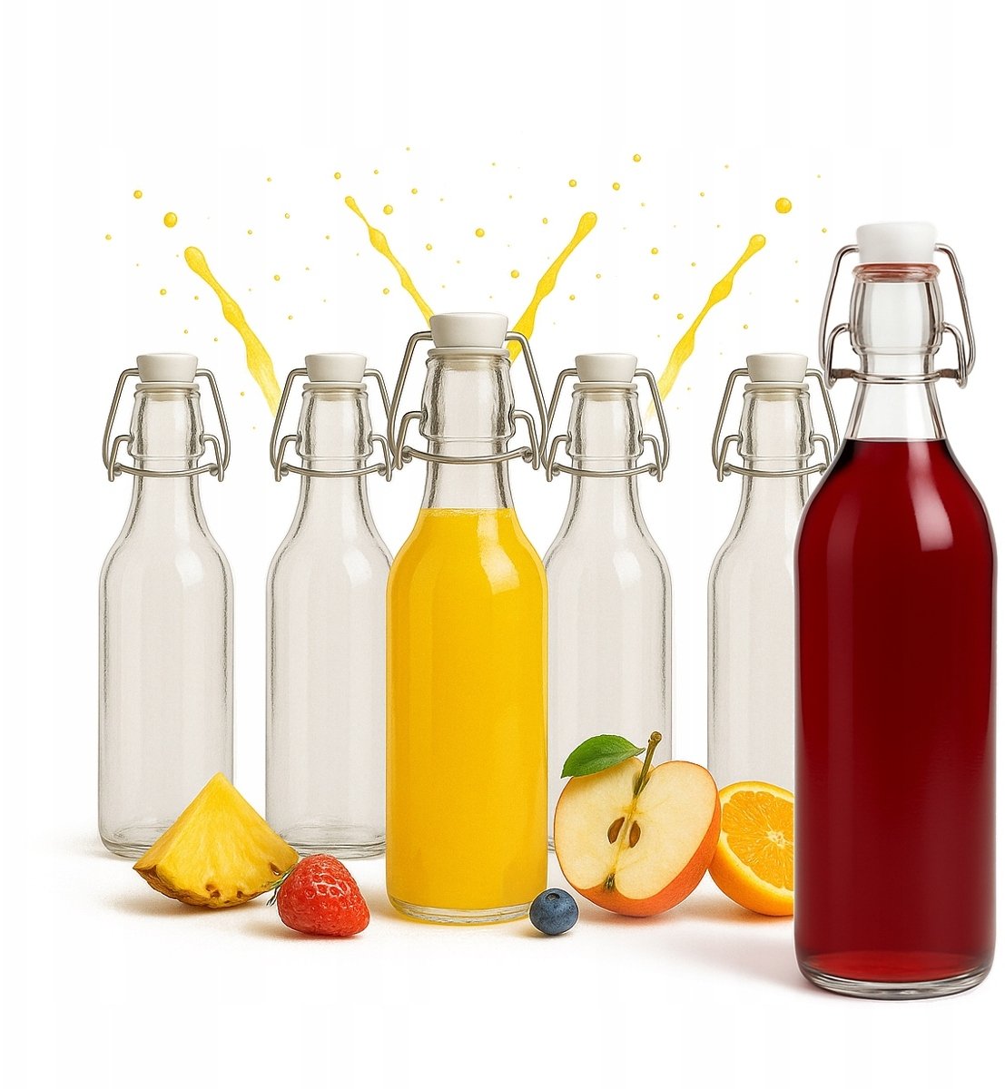 6X Butelka COSTOLATA 1L z KORKIEM MECHANICZNYM na Wino Sok Nalewkę Syrop