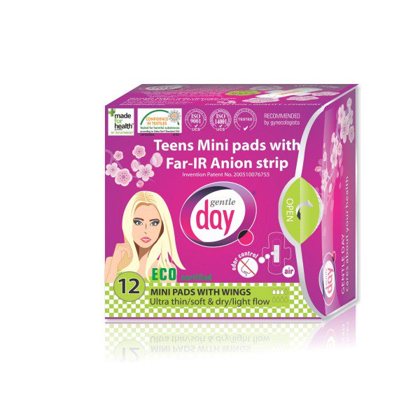 Gentle Day Podpaski ekologiczne Teens Mini z paskiem anionowym ze skrzydełkami 12szt