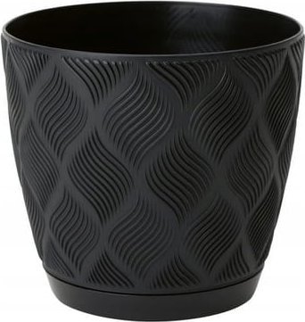 Doniczka czarna 13,7x14,8cm ECO plastikowa z podstawką Flow Petite