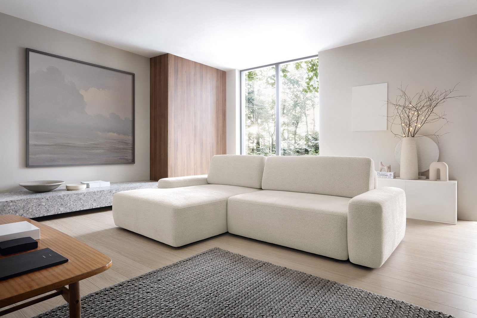 Narożnik OLMI M lewostronny Raven 24 beżowy piaskowy styl soft