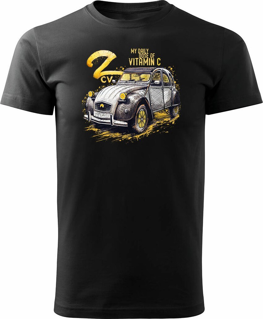 Topslang Koszulka z samochodem Citroen 2CV 2 CV Charleston dla pasjonatów amerykańskiej motoryzacji kolekcjonerska męska czarna REGULAR L