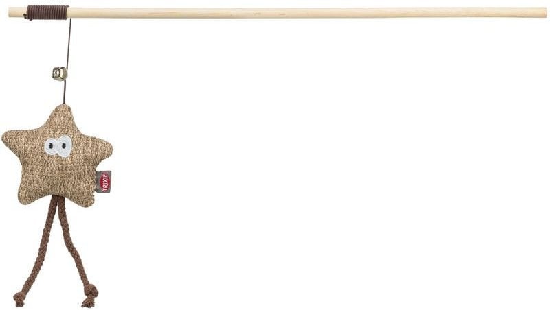 Wędka z gwiazdką, zabawka, dla kota, plusz/drewno, 38 cm, z kocimiętką