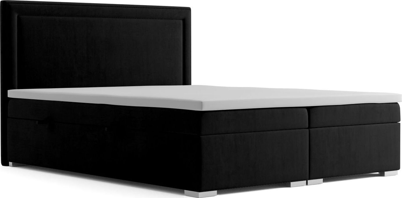 LAVERTO Łóżko kontynentalne NESS 160x200 czarne velvet z pojemnikiem