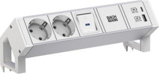 Triton BACHMANN DESK2 ALU WIT 2xCEE7/3 1xSwitch 1xUSB A/C 22W 0,2m