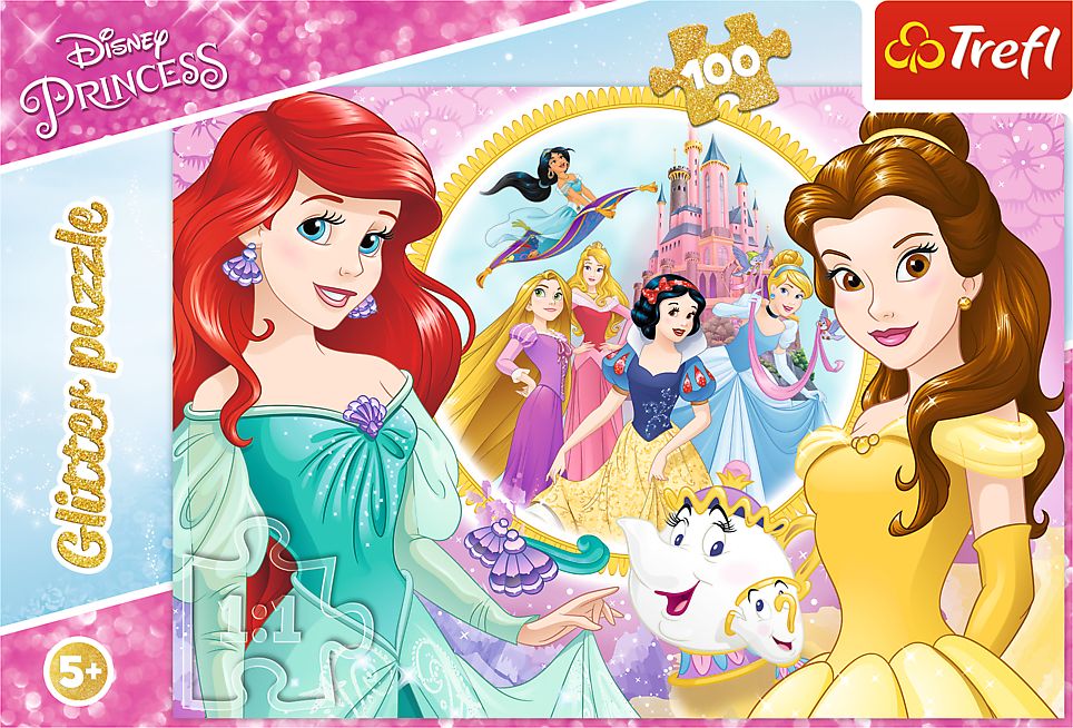 Trefl Puzzle glitter błyszczące księżniczki Disney Bella i Arielka 100 14819