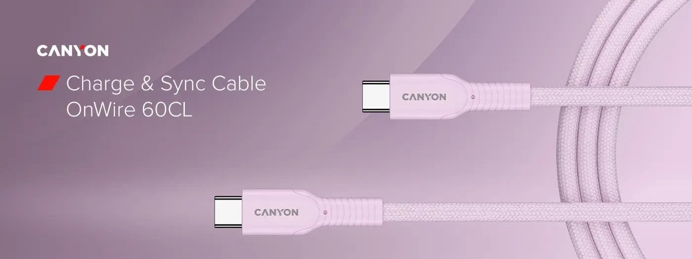 CANYON cable OnWire 60CL C-C 60W COLOR Braided 1m Pink CND-CCAP60AB10PK (5291485018641)