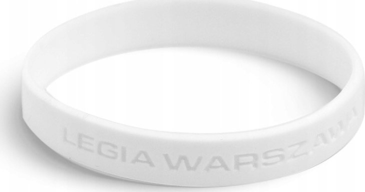 Legia Warszawa opaska silikonowa na rękę BIAŁA wytłoczony napis LEGIA W-WA