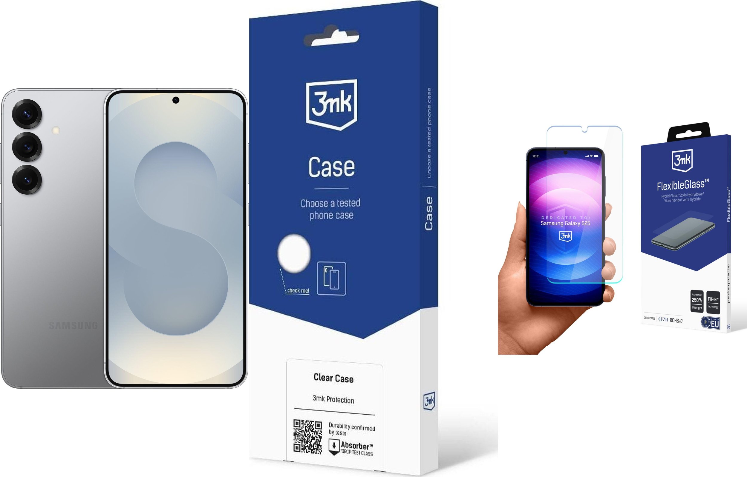 Smartfon Samsung Galaxy S25 5G 12/128GB Srebrny (SM-S931BZS) + FlexibleGlass + Etui Clear Case