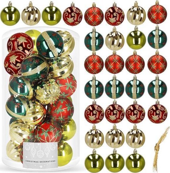 Springos Bombki choinkowe 30 szt. ozdoby świąteczne zestaw 6cm zielony, czerwony, złoty UNIWERSALNY