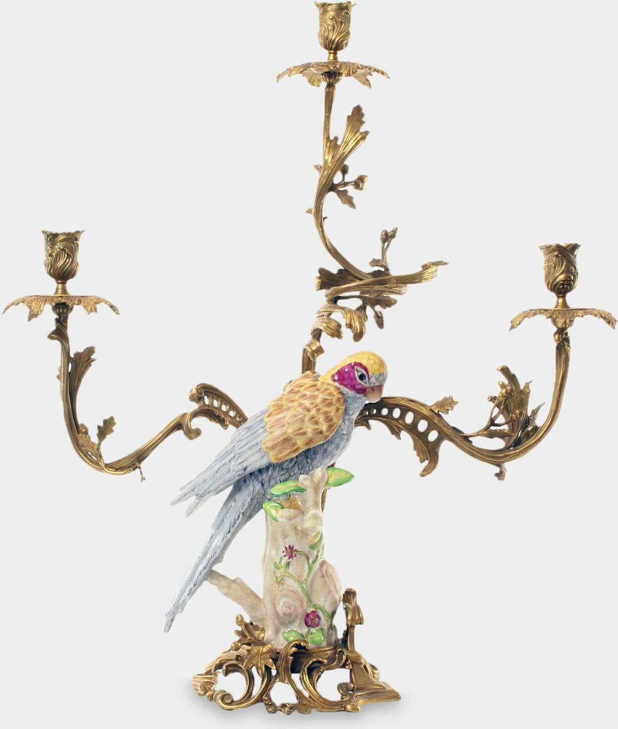 rzezbyzbrazu Kandelabr Trzyramienny z Papugą Prawy