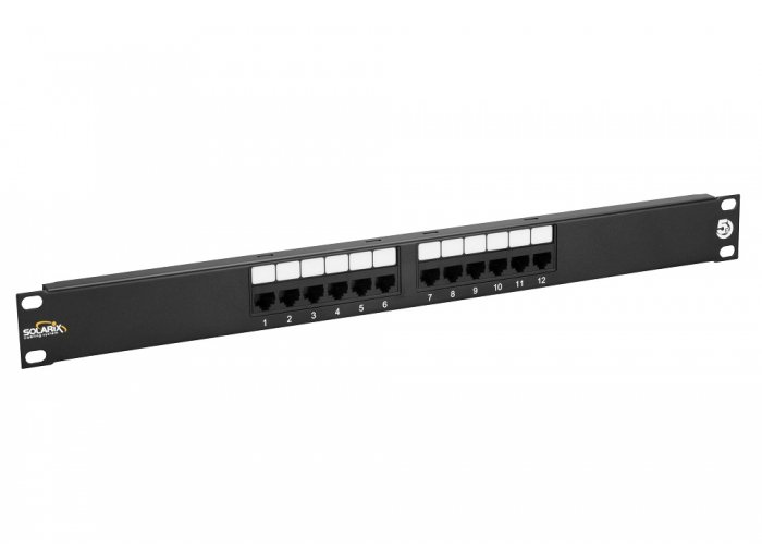 Solarix Panel patch panel 12 x RJ45 5e UTP 150 MHz 1U, czarny