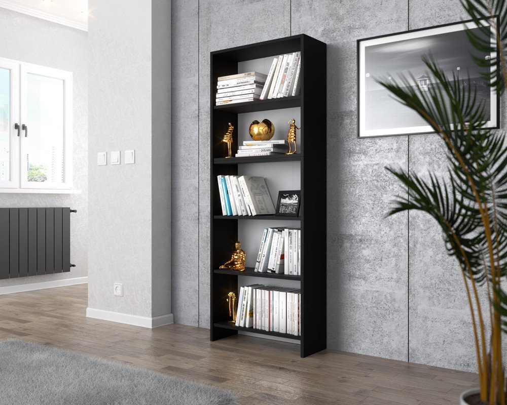 Regał Na Książki Do Salonu Biura 60cm Paulla Półki Na Kwiaty Czarny Mat