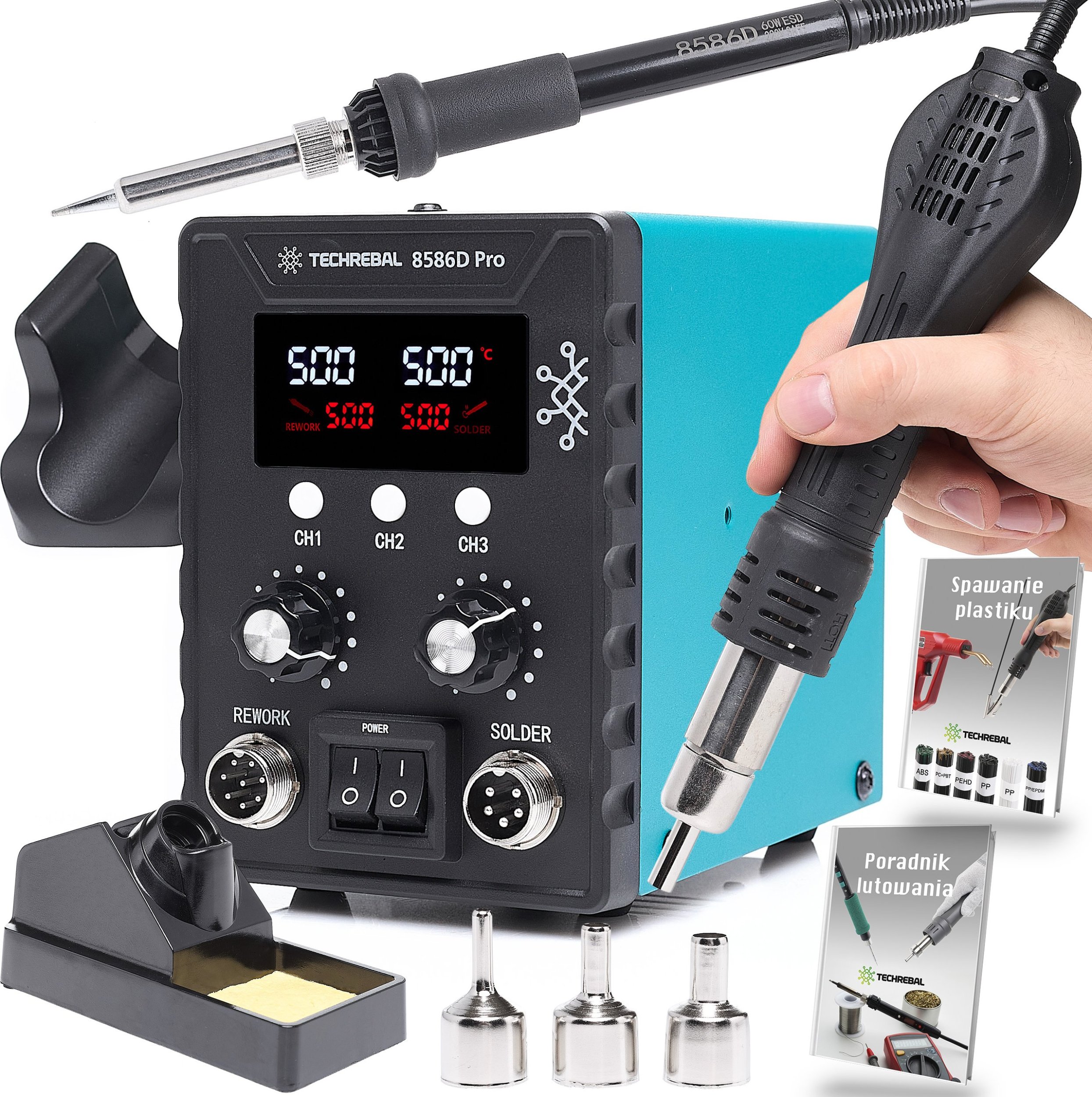 Stacja Lutownicza 2w1 Grotowa Hot Air Techrebal 8586D Pro 760W 3x Dysza