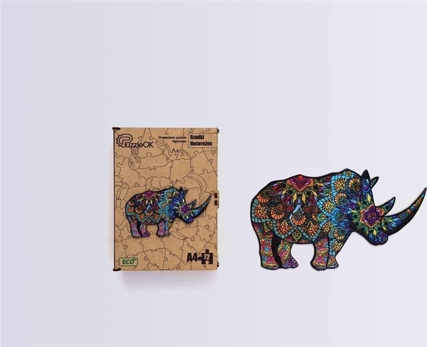 PuzzleOK Puzzle drewniane eko 72 Rzadki nosorożec A4