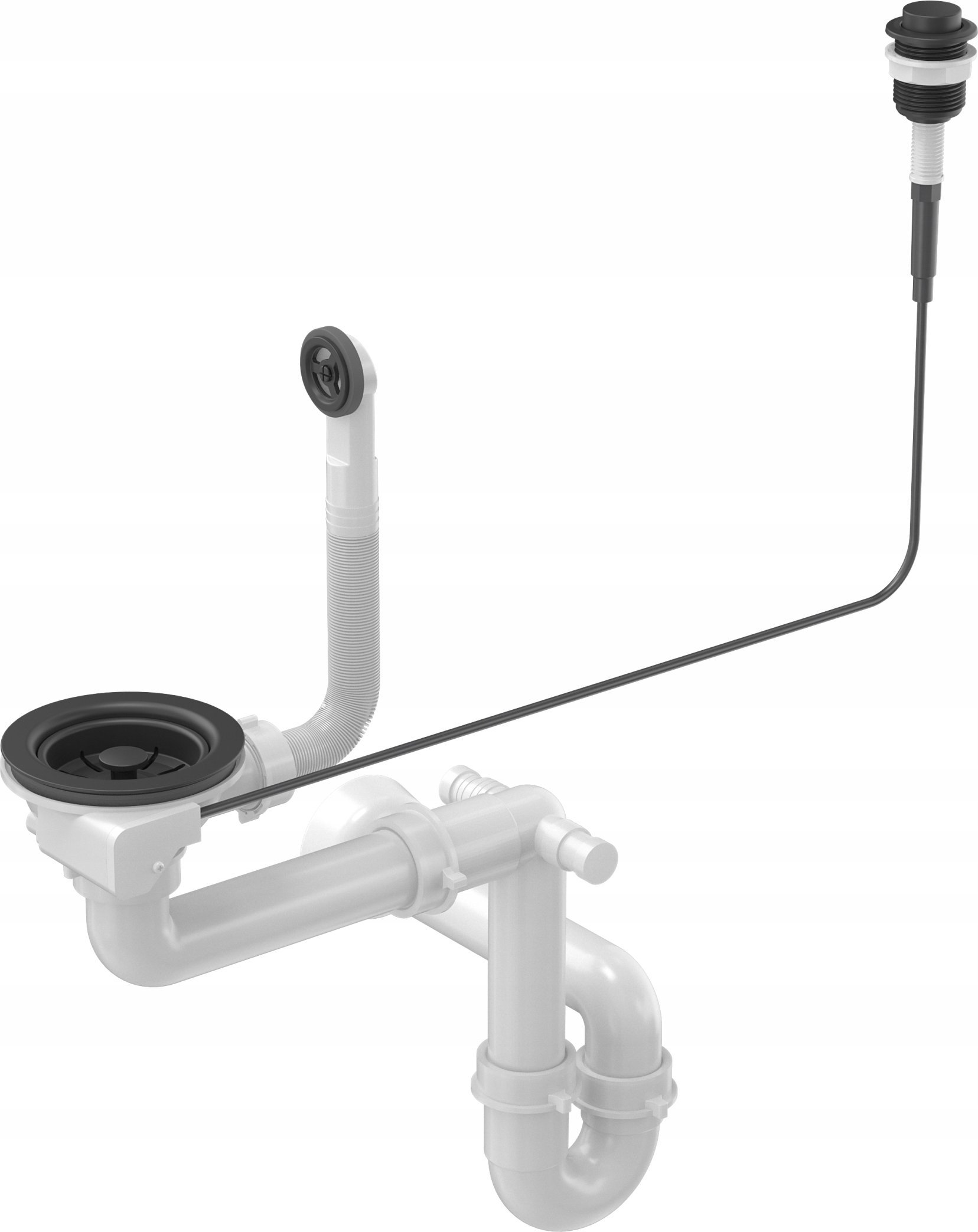 Syfon Odpływ PUSH TO OPEN 3 1/2" z syfonem 1-komorowy Power Color pure carbon (GRANIT-pionowy), save space, przycisk okrągły