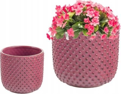 Polnix Osłonka ceramiczna na kwiaty ozdobna różowa 14x13 cm