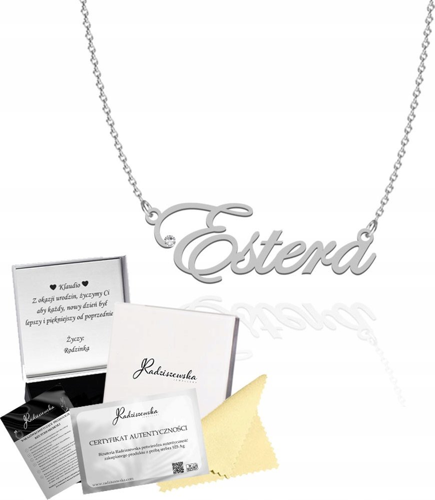 Radziszewska Jewellery Naszyjnik Srebrny z imieniem ESTERA Łańcuszek Prezent 925 DEDYKACJA GRATIS