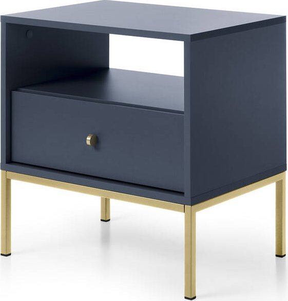 Ravio Stylowy stolik nocny Bari w kolorze granatowy i ze złotymi nóżkami