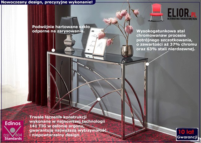 Elior Szklana konsola glamour Cristal 4X - Srebrna