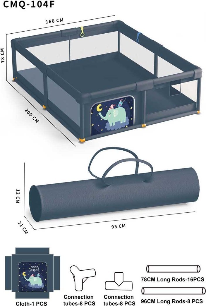 1PUNKT Miękki Kojec Dla Dzieci Prostokąt Nocny Słonik