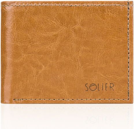 Solier Elegancki skórzany męski portfel SOLIER camel ANA