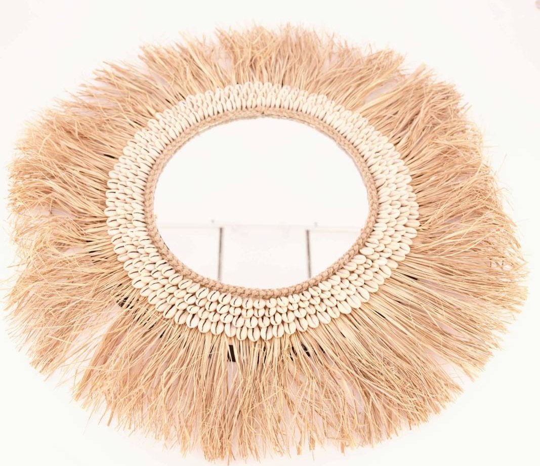 Tajemniczy ogród Lustro dekoracyjne z trawy morskiej z muszelkami 61 cm