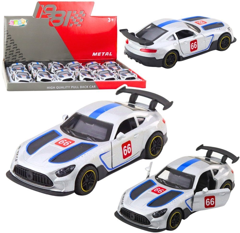 Samochód Wyścigowy Metalowy Napęd Otwierane Drzwi Srebrny 1:43