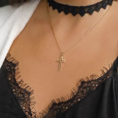 OTIEN Złoty łańcuszek z krzyżykiem stal chirurgiczna