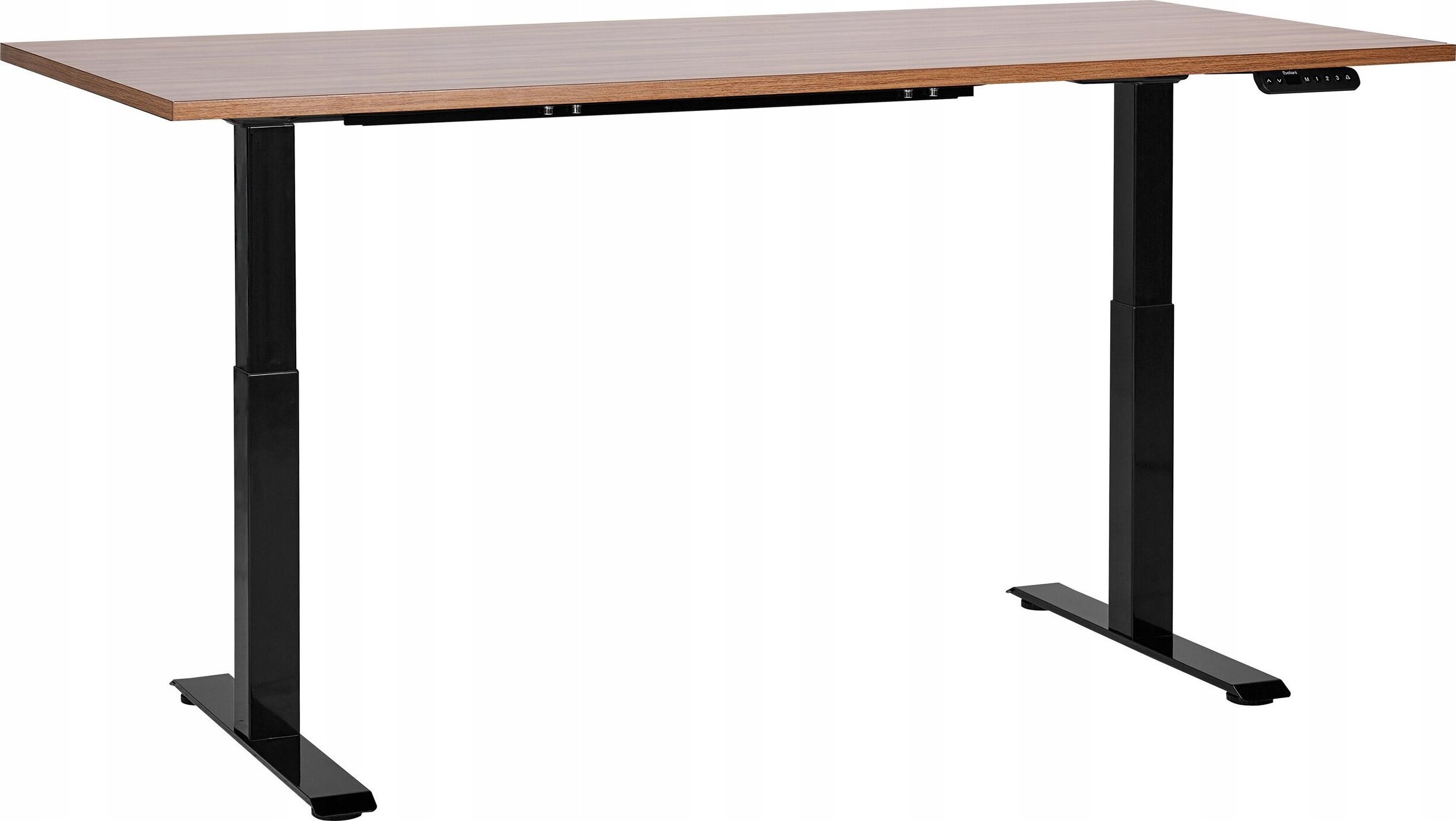 Biurko Beliani Biurko regulowane elektrycznie 160 x 72 cm ciemne drewno z czarnym DESTIN III