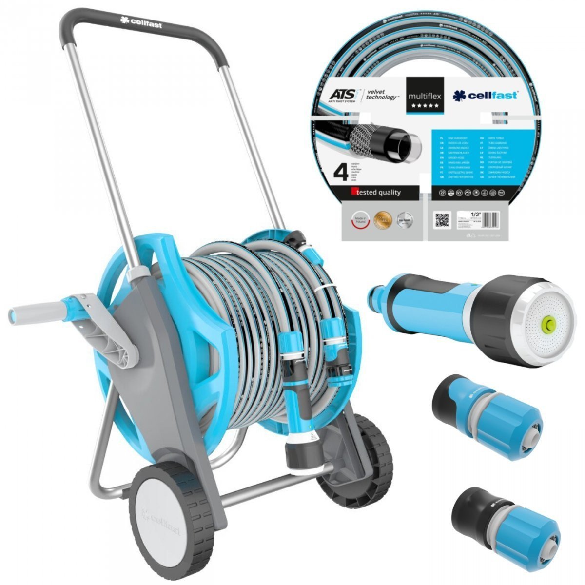 Cellfast Zestaw ogrodniczy Discover bęben + wąż 1/2" 30m + akcesoria (55-630)