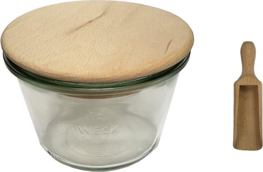 Wamar-Sosenka Zestaw Słoików WECK Pojemność 370 ml średnica 100mm 12 sztuk + Drewniane wieka, miarka