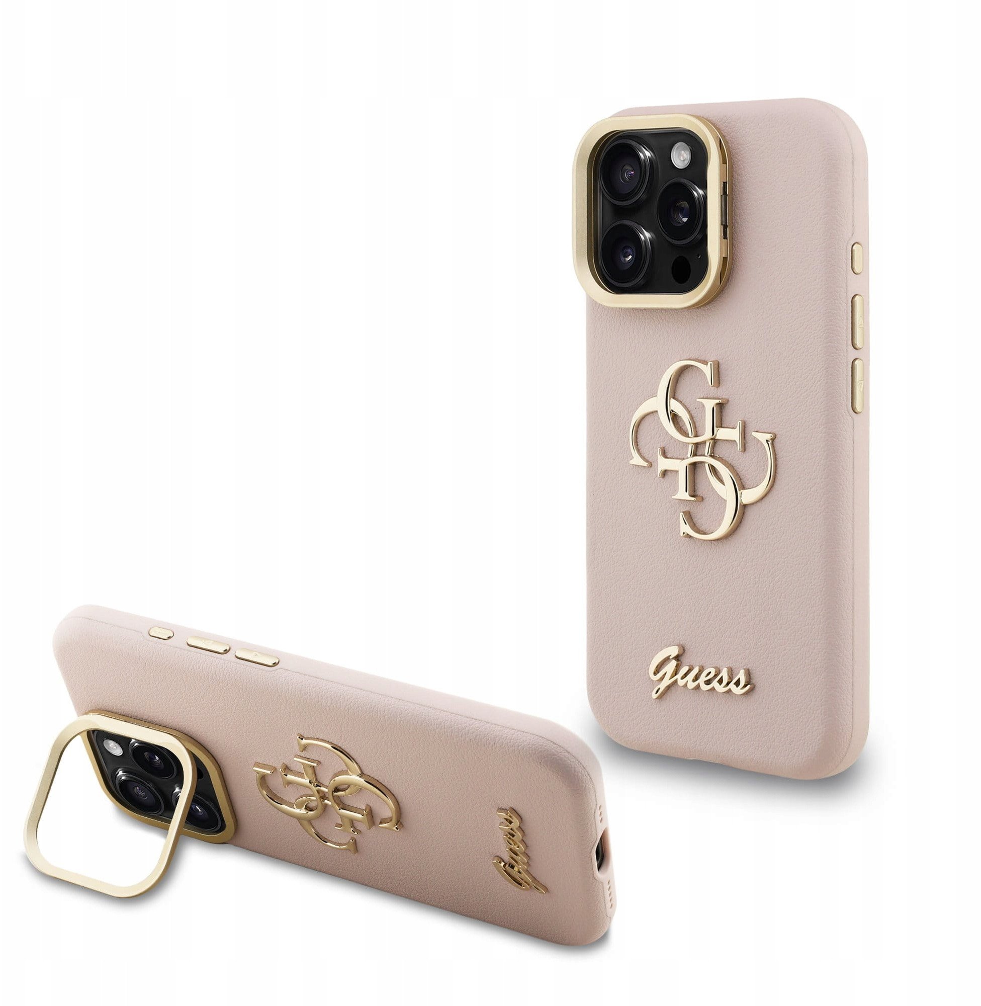 Etui Guess PU Grained 4G Logo Stand do iPhone 15 Pro Max | Różowe | Styl i funkcjonalność