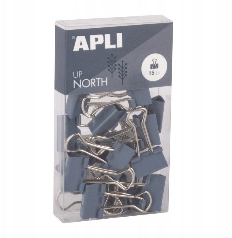 Klipy do dokumentów APLI Up North, 19mm, 15szt, pudełko z zawieszką, niebieskie