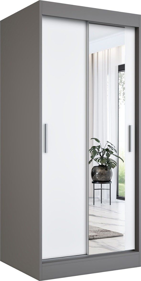 MKPOL Szafa przesuwna MODUO COMFORT 90 antracyt/biała mat z lustrem po prawej