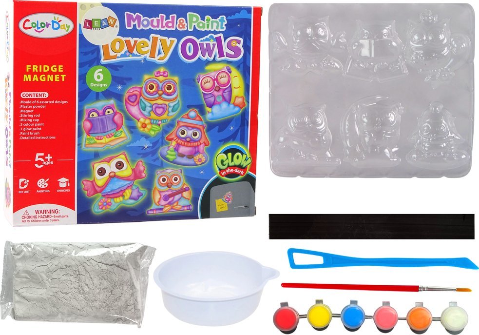 LeanToys Zestaw DIY Do Malowania Świecące Sowy Gips Magnesy LEAN Toys