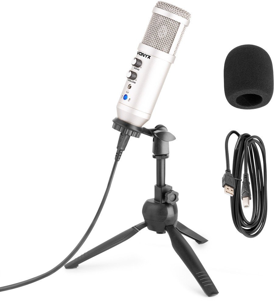 Vonyx CM320S Mikrofon studyjny USB ze statywem stołowym - tytanowy one size