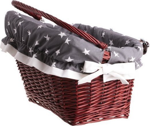 WickerPL Kosz rowerowy bordo z obszyciem i skórzanymi paskami 46x34 H23/28 cm
