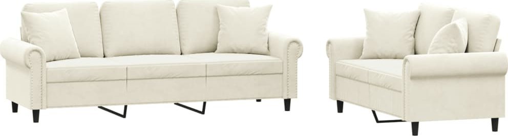 vidaXL 2-częściowy komplet wypoczynkowy z poduszkami, kremowy, aksamit