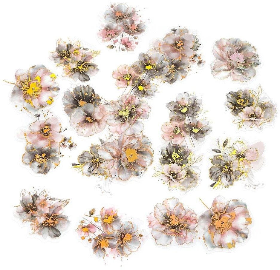 Naklejki PET kwiaty gray powder 20szt