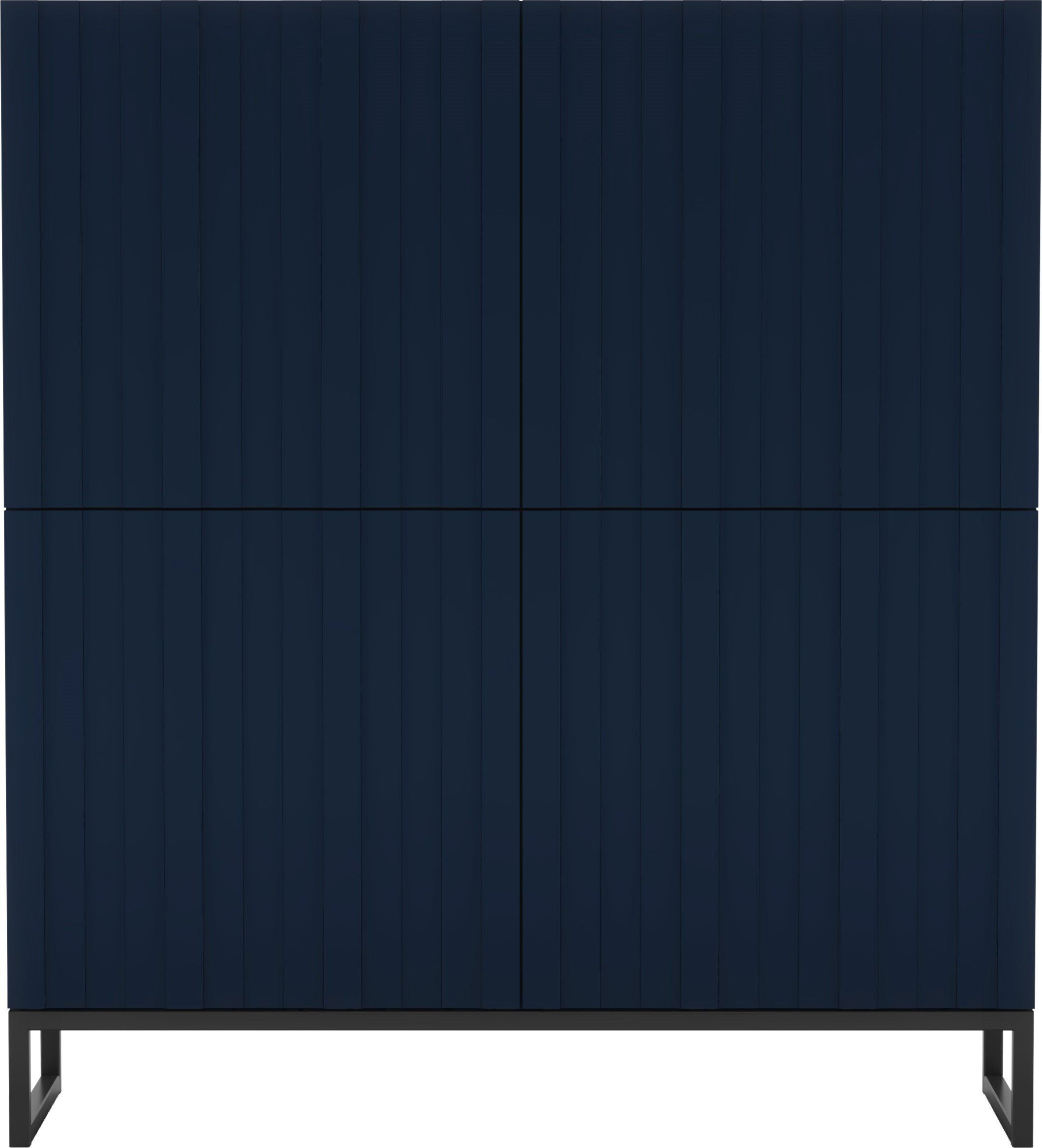 Meble Lindner Komoda RTV Loft Szafka RTV Glamour Granatowy Mat 112 cm Ryflowane fronty Mat Metalowa Rama