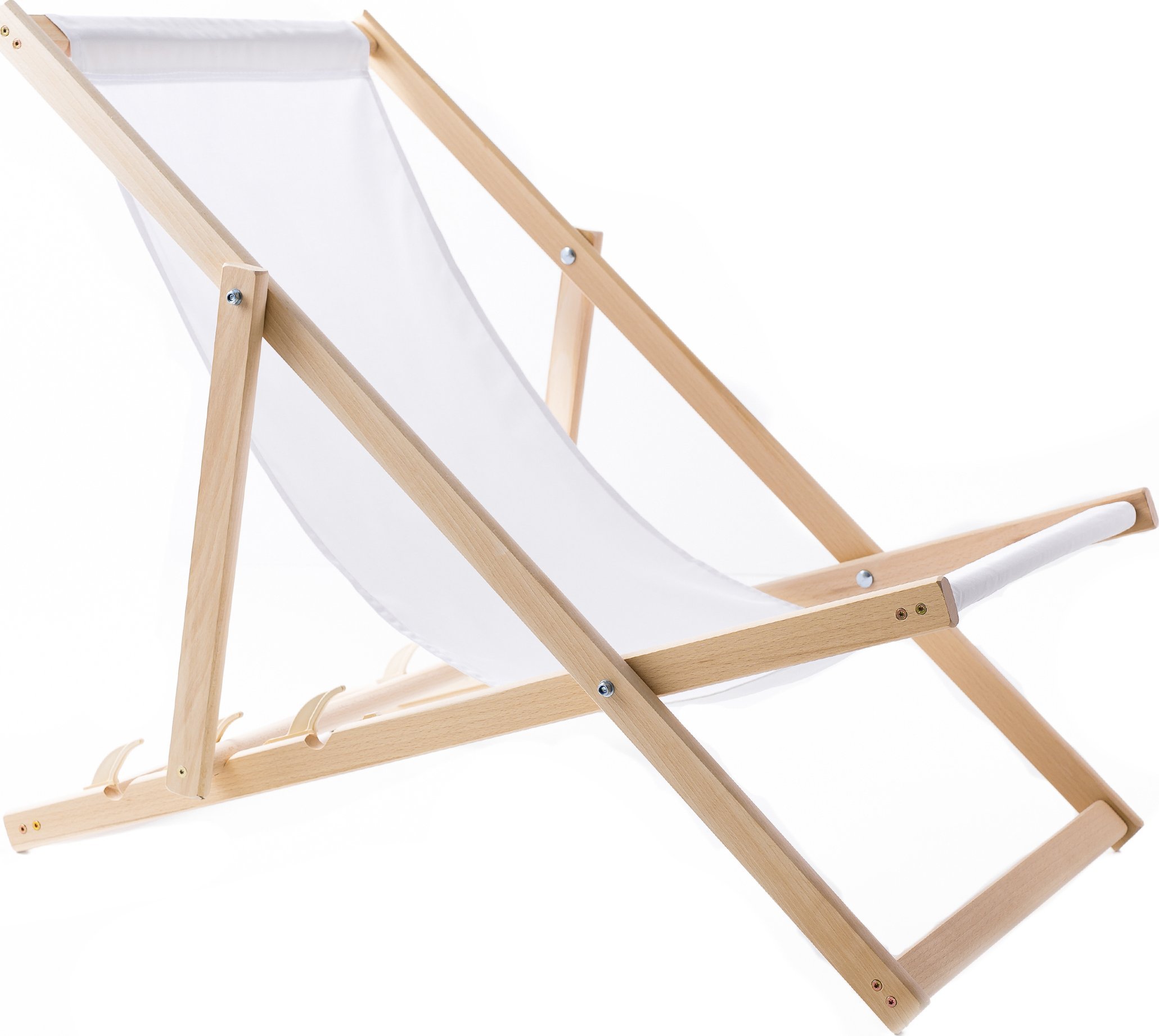 LEŻAK PLAŻOWY OGRODOWY DREWNIANY SKŁADANY WOODOK biała tkanina