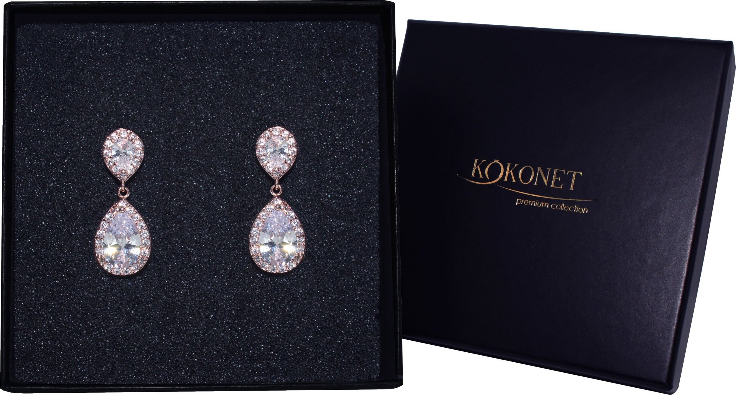 KOKONET KOLCZYKI migdały PODWÓJNE różowe złoto ROSE ślubne