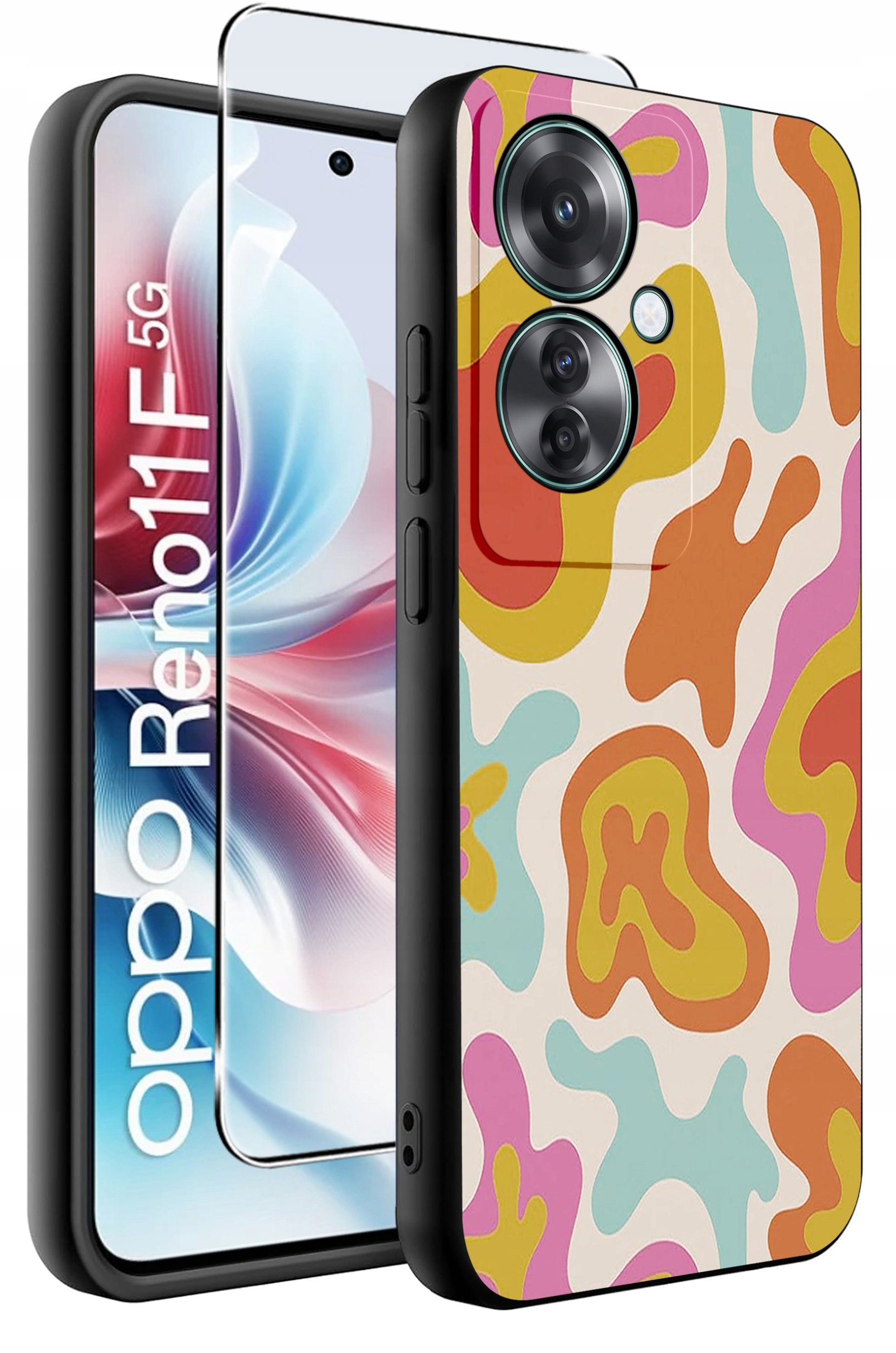 ETUI do Oppo Reno11 F 5G WZORY | SILIKONOWE MATT CASE + SZKŁO HARTOWANE 9H