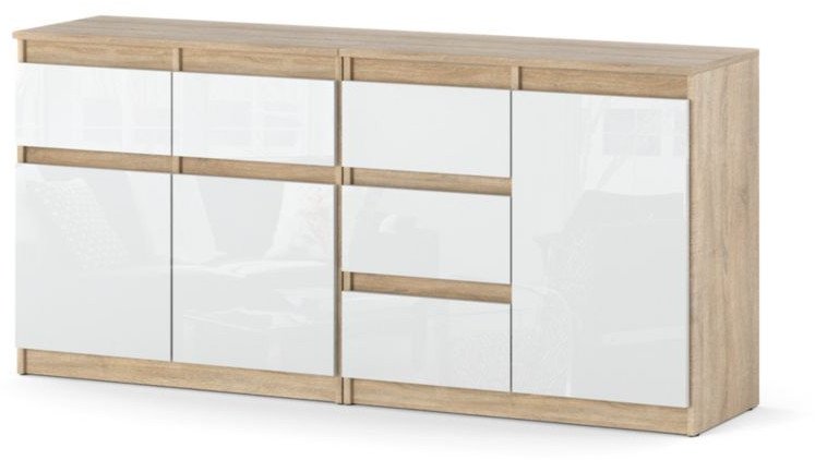 Komoda 5 Szuflad 160cm Nowoczesna Szafka Duża Do Salonu Sonoma Biały Połysk