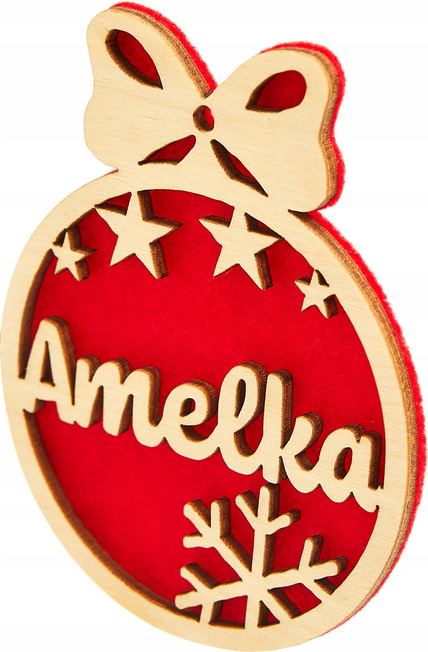 Techrebal BOMBKA DREWNIANA Z IMIENIEM NA CHOINKĘ NA PREZENT