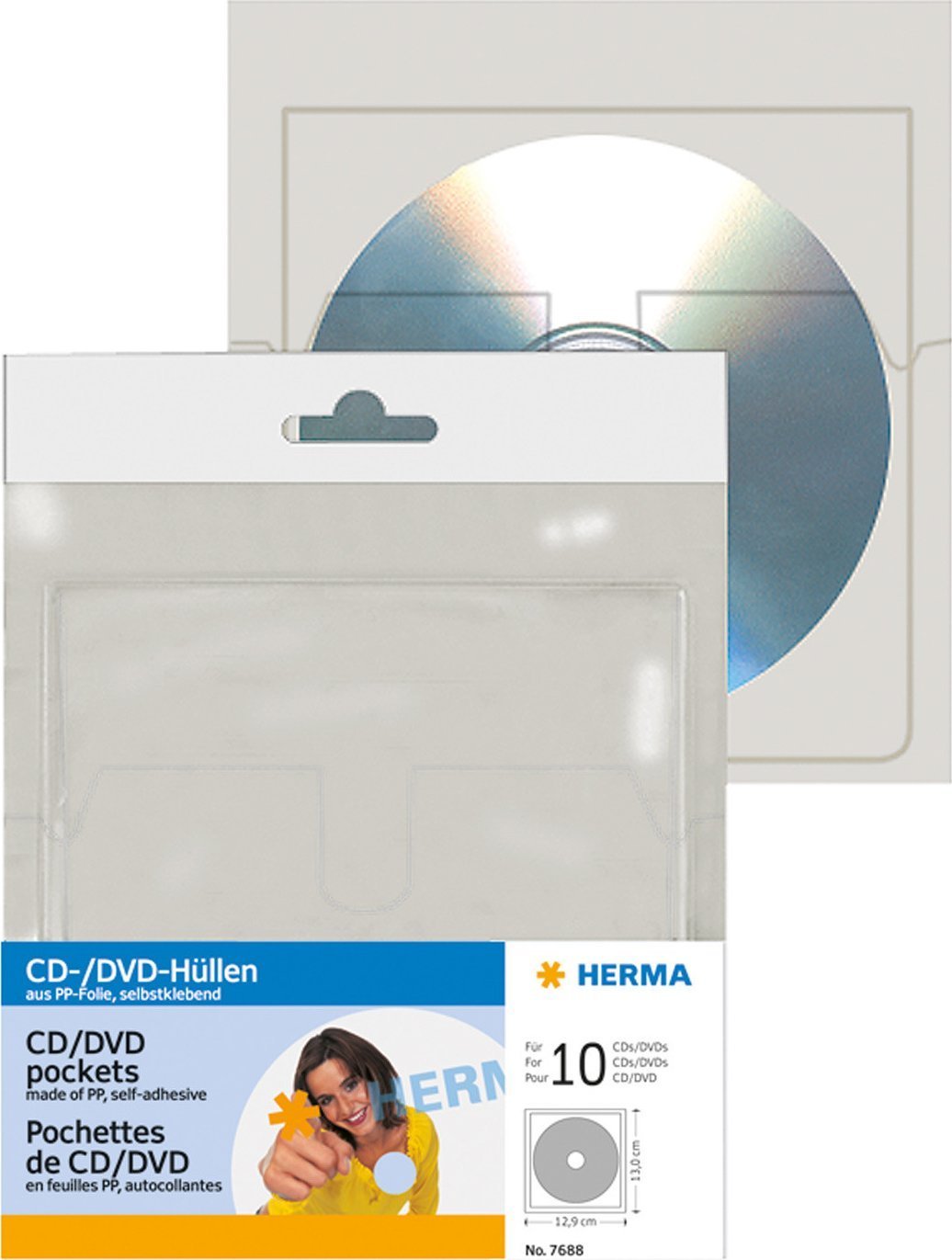 Herma CD/DVD-Cases self-adhesive f.1 CD/DVD 10 Pcs. trans. 7688