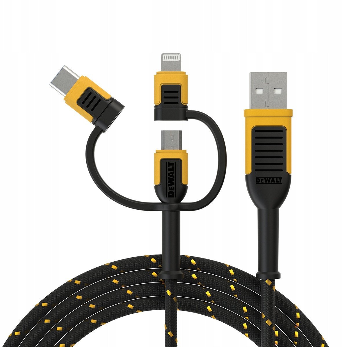 Kabel USB Dewalt USB-A - USB-C + microUSB + Lightning 1.8 m Czarny (DXMA131-1356-DWG)