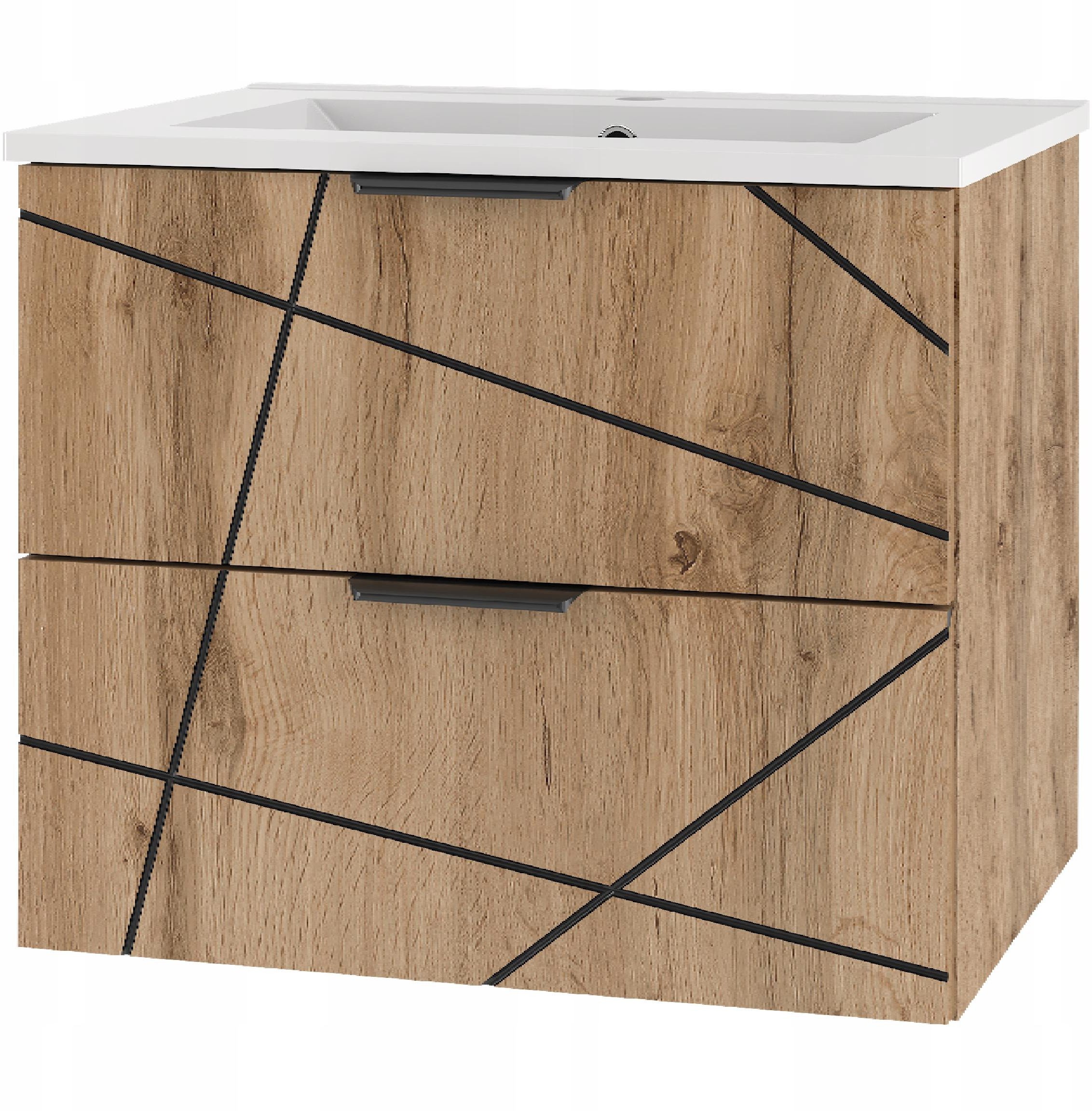 Szafka łazienkowa z umywalką 60 cm WOOD-02 z szufladami DĄB WOTAN